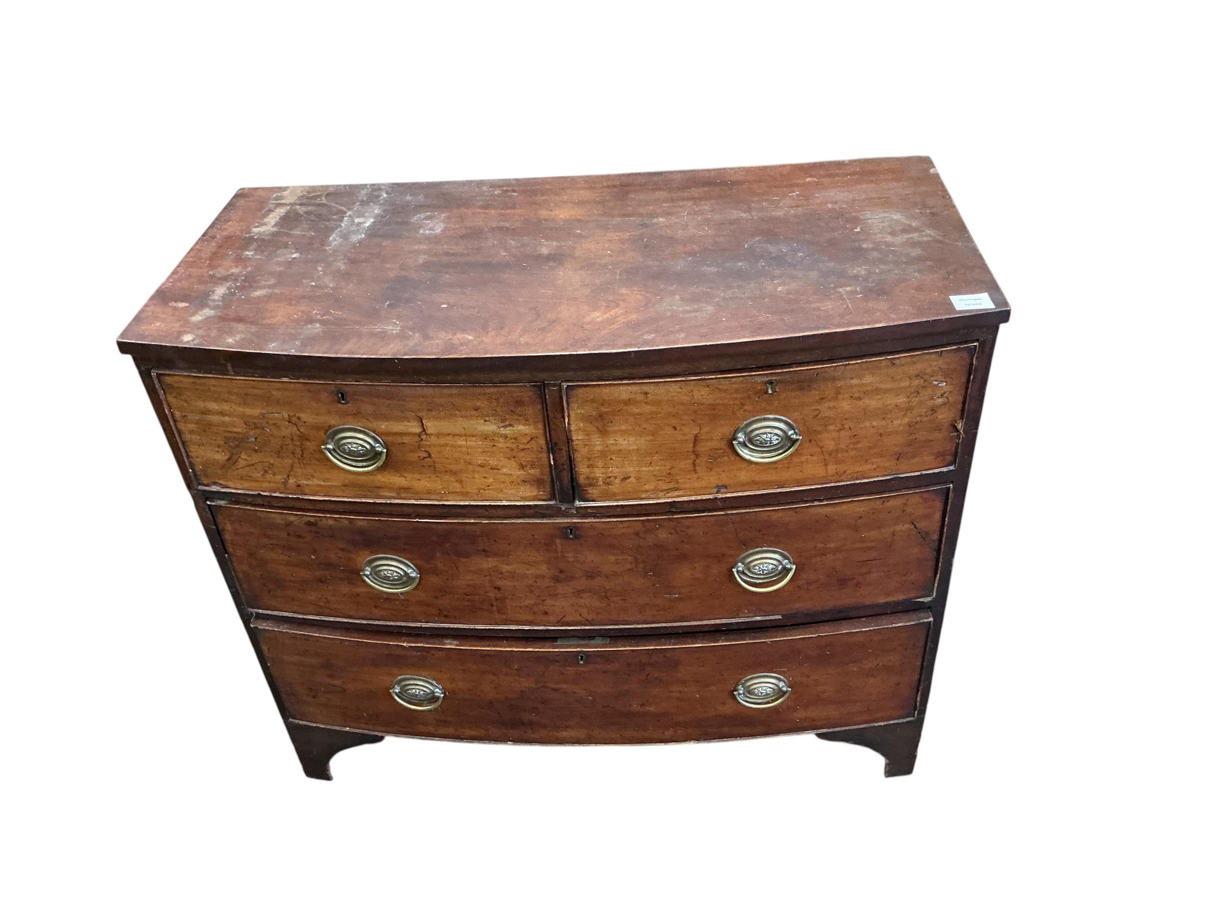 A small Regency mahogany bowfront chest, width 100cm, depth 49cm, height 84cm
